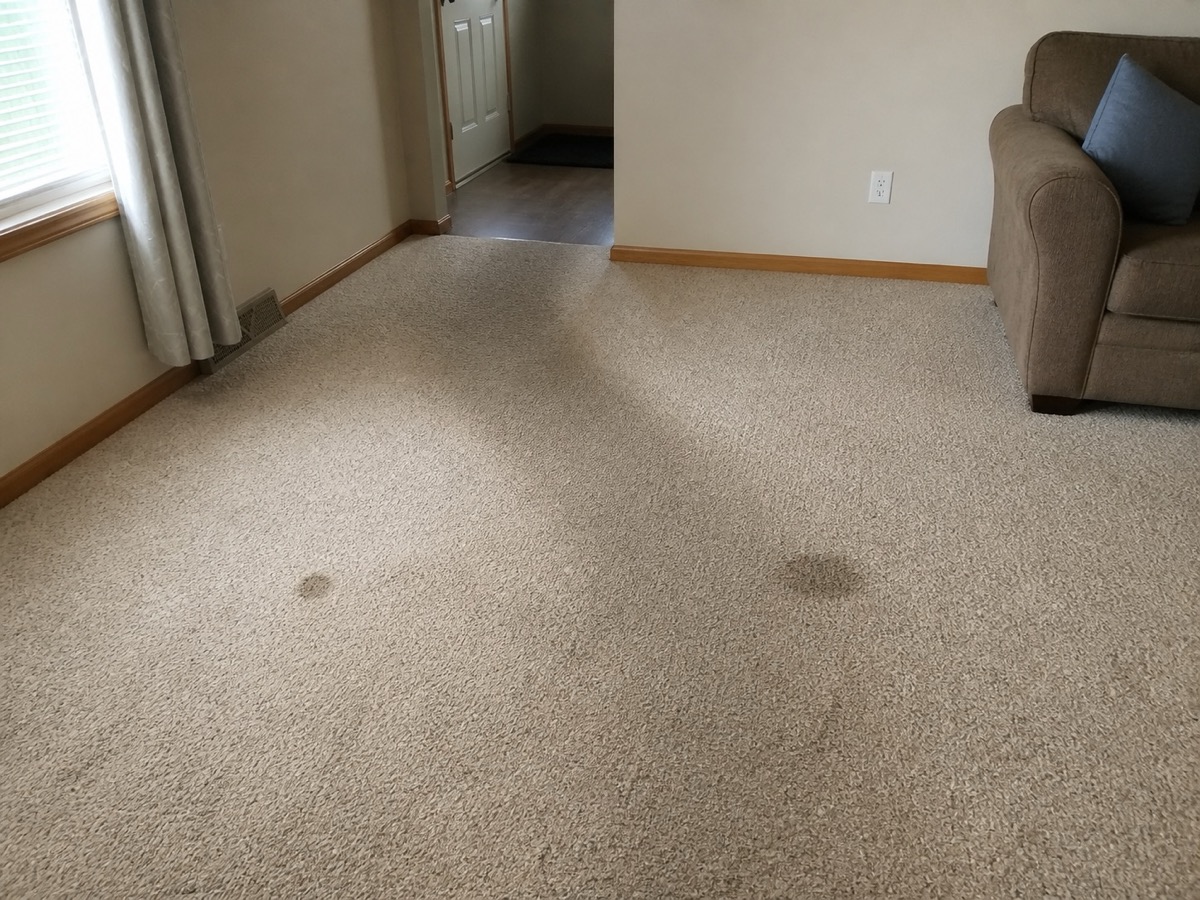 Before: Living room carpet with a soiled traffic lane, then the same carpet after cleaning